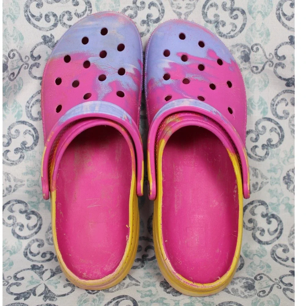 Crocs Classic‎ Clog Tie Dye Pink Yellow Blue Adult M12 Slip On